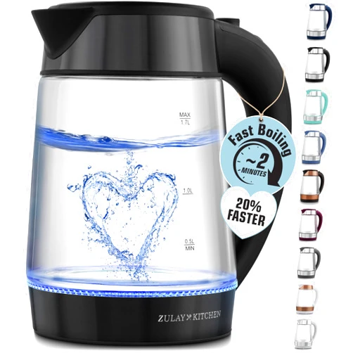 Zulay Kitchen Fast-Boiling Electric Kettle - 1.7L Hot Water Kettle 1500W With Auto Shut-Off - Water Boiler For Coffee & Tea - Boil-Dry Protection, Cool-Touch Handle, 360° Base - Black Metallic