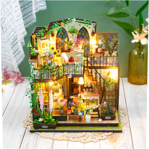 HAURA Darcy Flower House Dollhouse Kit, Tiny House Kit, Doll House Kits for Adults to Building, Unique Gift for Birthday Christmas Day, Greenhouse