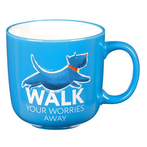 The Fur Side Dog Mom Gift Coffee Mug, Walk Your Worries Away Fun Coffee Cup Gift for Dog Lovers, Westie/Scottish Terrier Breed Owners, Microwave Dishwasher Safe, Blue Ceramic, 14oz