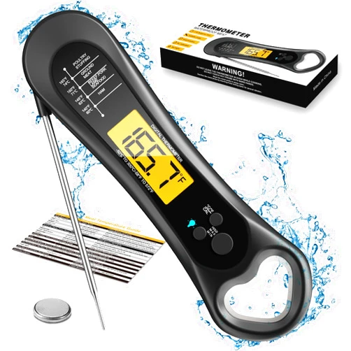 Biison Digital Meat Thermometer for Cooking, Wireless, Instant Read, Waterproof, Backlight, Ultra-Fast Accurate & 180°Foldaway Probe, Idea for Turkey/Grilling