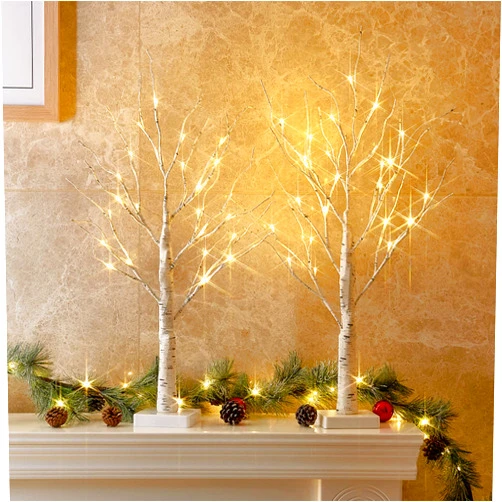 PEIDUO Christmas Decorations Indoor, 2 FT Birch Tree with LED Lights, Fairy Light Spirit Tree for Christmas Decor, Warm White Lighted Birch Tree for Home Decor Indoor, Battery Powered, Timer (2PK)