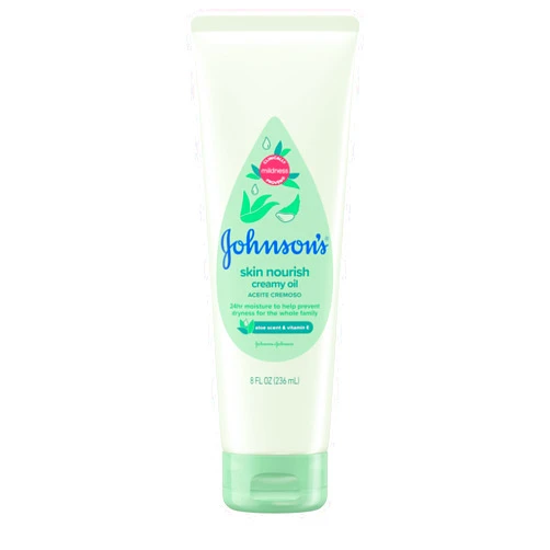 Johnson's Baby Johnson's Skin Nourish Creamy Oil, Aloe Scent & Vitamin E, Creamy Oil Helps Prevent Dryness & Moisturizes Baby's Delicate Skin for 24 Hours, Hypoallergenic & Non-Greasy, 8 fl. oz