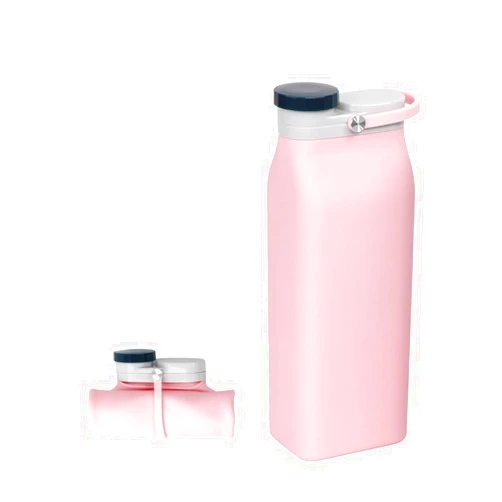 AQJIKD Collapsible Water Bottle Food-Grade Silicone Portable Leak Proof Travel Water Bottle, Rectangle Type, Fit For Camping, Traveling Outdoor Red