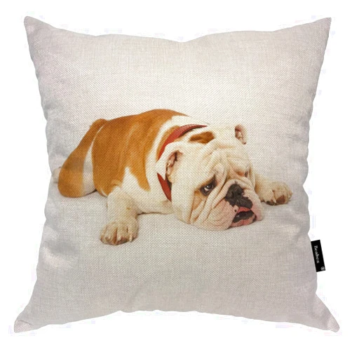 Beabes 18x18 Inch Cushion Case Decor English Bulldog, Brown Pet Puppy Dog Sad Head Farmhouse Throw Pillow Cover Home Pillowcase Decorations for Sofa Couch Office Car