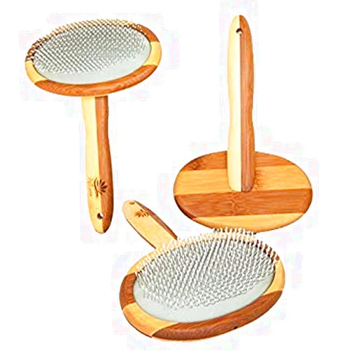 AtEase Accents Natural Bamboo Deshedding Slicker Brush - for Matted Short and Long Haired Dogs Cats Gentle Easy Grooming