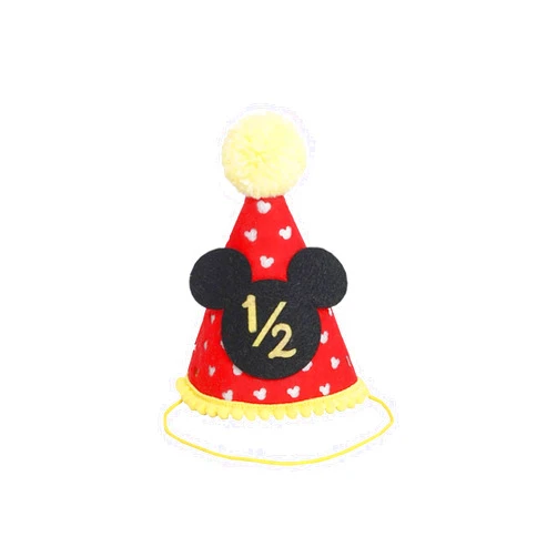 Orangedolly Mickey Mouse Birthday Party Supplies - Mickey Hat 1/2 Half Year Birthday Decorations I Mickey Mouse Clubhouse Outfit Supplies Mickey Mouse Hats Cake Smash Photoprop 6 Months Birthday Celebration