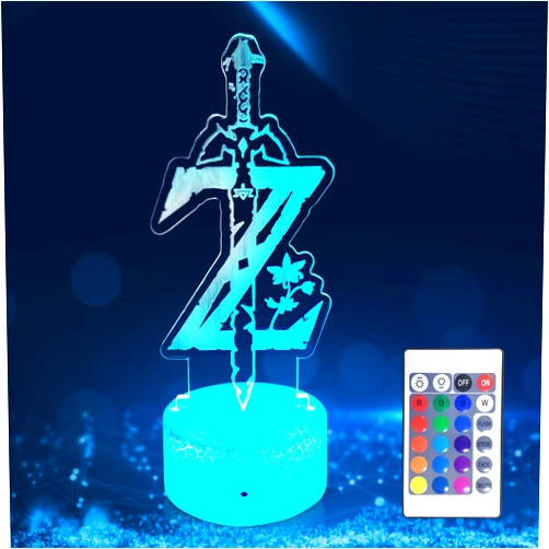 IHSENO 3D Night Light Legend of Zelda Sword and Zora Sign Illusion Lamp 16 Colors with Remote Bedside lamp for Boys and Girls Christmas and Birthday Present Home Decoration