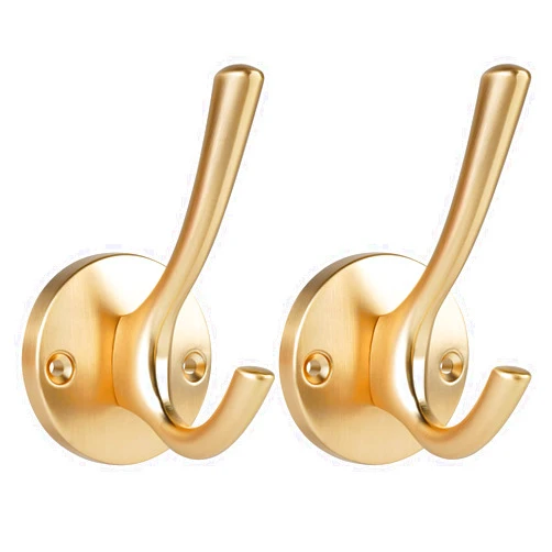 UgBaBa Coat Hooks, Heavy Duty Double Towel Robe Clothes Hooks for Hanging, Wall Hooks Holder for Bathroom Kitchen Closet Cabinet Door Garage Hotel, Wall Mounted,2 Pack (Rosegold)