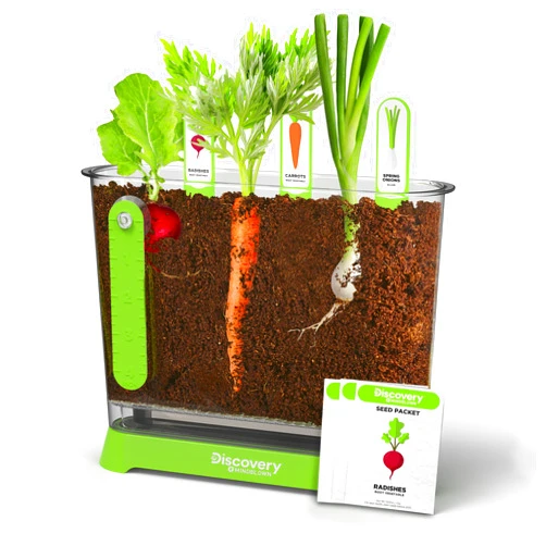 Discovery™ Edible Veggie Garden Watch-It-Grow Kit – DIY STEM Activity for Kids | Grow Carrots, Radishes & Onions| 11-Piece Science Kit with Seeds, Potting Mix & Root Tracker| Learning Toy Gift Ages 6+