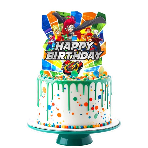 Treasures Gifted Officially Licensed BEYBLADE Party Supplies - (1) Cake Topper - BEYBLADE Birthday Decorations - 9in Tall Happy Birthday Cake Topper