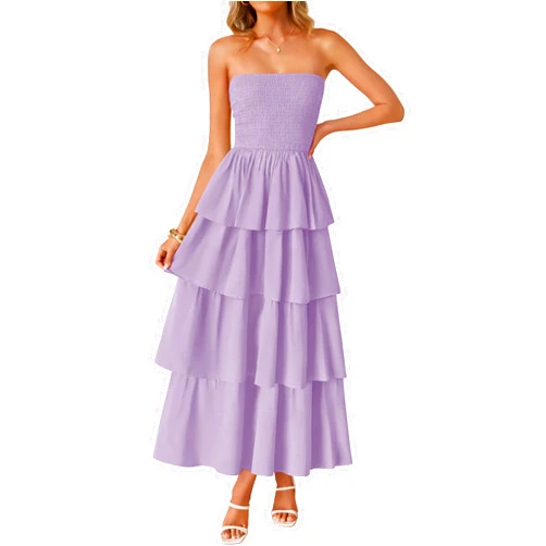 ZESICA Women‘s Summer Boho Strapless Maxi Dress 2025 Casual Sleeveless Off Shoulder Smocked Tiered Beach Long Sundress