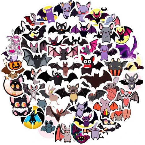 ANGUJC Bat Stickers 50pcs Cute Cartoon Bat Stickers for Kids Water Bottle,Cool Trendy Halloween Waterproof Vinyl Decals for Journal Laptops Bumper Skateboard Phone DIY Decoration