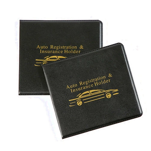 Fogfar 2 PCS Car PU Registration and Insurance Holder, Short Foldable Stylish Printed Card Holder Organizer, Business Classic Card Holder Wallet, Universal for Most Car Interior Accessories (Black)