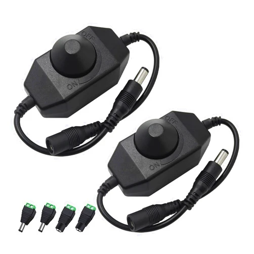 HayEastdor 2PCS LED Strip Light Dimmer Switch Cable with Power Jack Adapter Connectors(2 x Male + 2 x Female) 5.5mm x 2.1mm DC 12V-24V LED Tape Dimmer Controller for LED String Lights