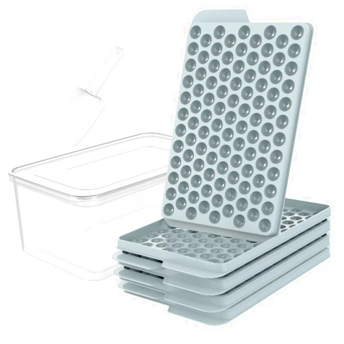 Miaowoof Mini Ice Cube Trays, 0.6in Small Maker for Freezer Easy Release, 104x4 PCS Ball Mold with Bin & Scoop, Tiny Tray Crushed Chilling Drinks Coffee Juice Cocktail
