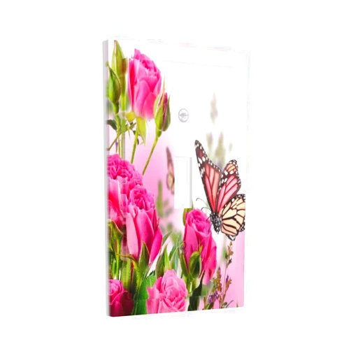 Igneinf Pink Flower Butterfly 1 Gang Light Switch Plate Decorative Single Toggle Wall Plate Cover Electrical Switchplate Faceplate Rose Pink Floral Spa Home of Spring House Nature Garden Plant Bathroom Decor