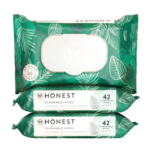 The Honest Company Flushable Wipes for Sensitive Skin | Fragrance Free, Hypoallergenic, 99% Water, Safe to Flush | Tropical Leaves, 126 Count