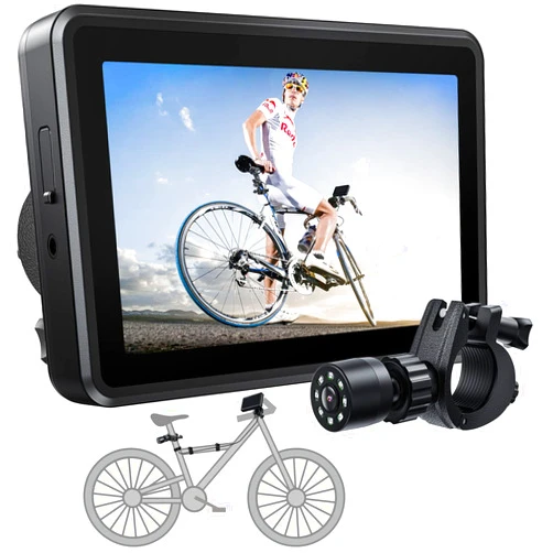 FEISIKE Handlebar Bike Mirror, Bicycle Rear View camera with 4.3'' HD Night Vision Function, 145° Wide Angle View, Adjustable Rotatable Bracket, Compatible with Bicycle, Mountain, Road Bike