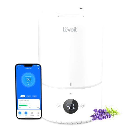 LEVOIT Smart Cool Mist Top Fill Humidifiers for Bedroom with Sensor, Auto Humidity Setting , APP & Voice Control, Essential Oil Diffuser, Ultra Quiet Operation, Super Easy Top Fill, 3L, White