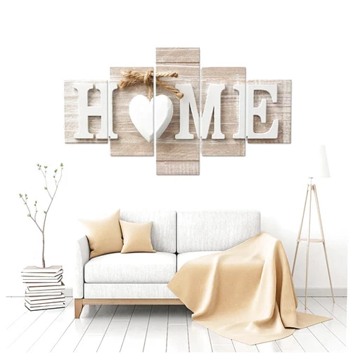 SUNYSUBY Large Size 5 Piece HOME Sign Canvas Wall Art Painting Modern Decor Abstract Painting Artwork On Canvas Print Picture Decoration for Bedroom Living Room Framed Ready to Hang (HOME LOVE, W60