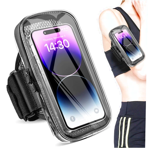 NITMTYOU Clear Running Phone Holder Armband, Sports Armband Case for iPhone 14 13 Pro Max 12 11 Plus X XS Samsung Android, Universal Arm Bands Bag with Key Card Pocket for Exercise Walking Workout Fitness