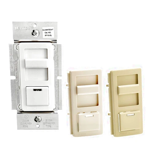 Leviton IllumaTech Dimmer Switch for 0-10V LED, Mark 7 Florescent Ballasts, wth LED Locator Light, IP710-DLZ, White with Ivory and Light Almond Faceplates