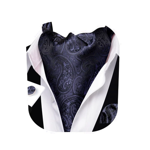 Barry.Wang Men Ascot Cravat Tie with Pocket Square Cufflinks Tie Set Paisley Jacquard Silk Woven Floral Necktie