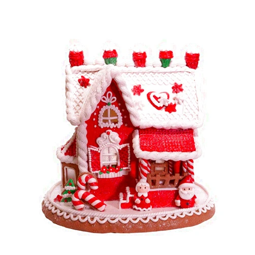 Kurt S. Adler 9-Inch Red and White Santa and Mrs. Claus Gingerbread House, Multi