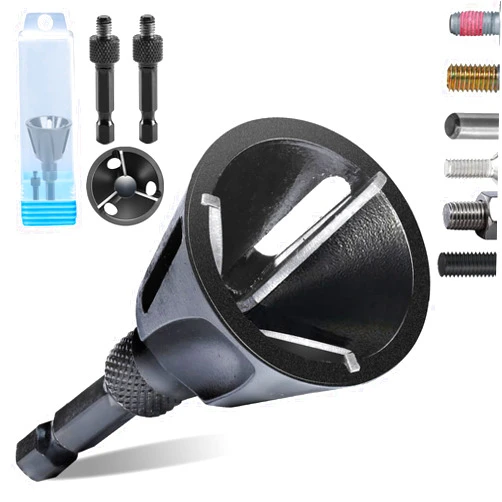 Opcloud Deburring External Chamfer Tool with 3 Carbide Blades, Tungsten Steel, Deburring Tool Remove Burr Tools,Bolt Thread Repair with Quick Release Shank Fit for 3/16