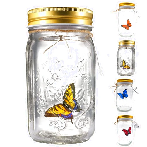 KIDELI Butterfly Collection in a Jar, Butterfly Jar That Moves, LED Light Romantic Glass Animated Butterfly in a Jar Gift Decoration (Yellow)