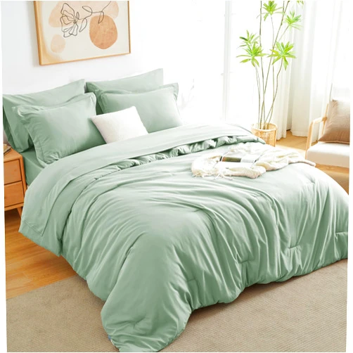 CozyLux Queen Comforter Set 7 Pieces Bed in a Bag Queen, Sage Green Bedding Comforter Set with Sheets All Season, 7PC Bed Sets with Comforter, Fitted Sheets, Flat Sheets, Pillow Shams and Pillowcases