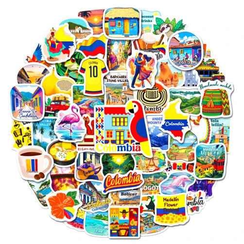 YTSQLER 200 PCS Colombia Stickers, Colombia Travel Souvenirs Stickers for Scrapbooking Laptop Water Bottle Luggage, Waterproof Vinyl Vacation Decals for Women Men