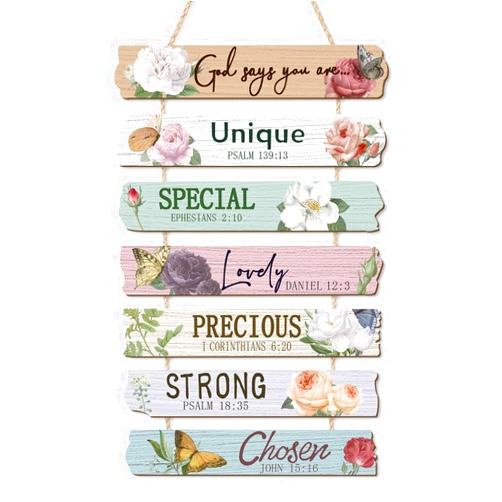 CHDITB God Says You are Wooden Sign, Peony Flower Wooden Hanging Plaque, Christian Religious Quotes Door Hanger, Scripture Art Inspirational Bible Verse Wall Art for Girl Bedroom Living Room Decor