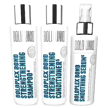 BOLD UNIQ BoldPlex Shampoo, Conditioner and Leave-In Hair Serum Kit - For Dry, Damaged Hair - Repair and Hydrate - For Curly, Dry, Colored, Frizzy, Broken or Bleached Hair Types. Cruelty-free & Vegan