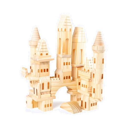 Garlictoys 75 Pieces Wooden Castle Blocks Medieval Knights Princesses Wooden Castle Building Blocks Kit for Kids Boys and Girls
