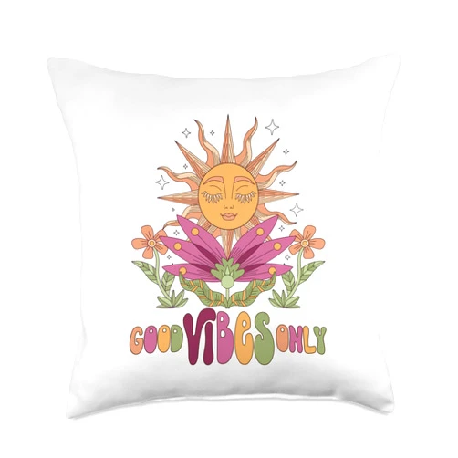 Groovy Vibes Hippie Vintage Wavy Retro Gifts Good Vibes ONLY Peace Love 60s 70s Tie Dye Groovy Hippie Throw Pillow, 18x18, Multicolor