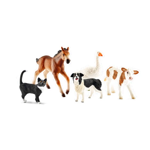 Schleich Farm World Realistic Farm Animal Figurines - 5pc Kids Educational Farm Barn Toys with Realistic Horse, Cow, Cat, Dog, and Goose, Farm Adventure Play for Boys and Girls, Gift for Kids Age 3+