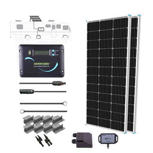 Renogy 200 Watts 12 Volts Monocrystalline RV Solar Panel Kit with Adventurer 30A LCD PWM Charge Controller and Mounting Brackets for RV, Boats, Trailer, Camper, Marine, Off-Grid Solar Power System