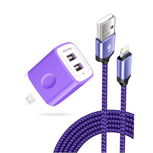 AILKIN iPhone Wall Charger & Lightning Cable, AILKIN Apple MFI Certified Braided iPhone Charger Cord, Fast Charging Powerline USB Plug Adapter for iPhone 14/13/12 Pro Max/SE/11/11 Pro/XS/XR/8/7/6S Plus, iPad