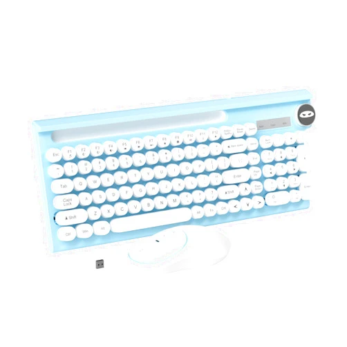 Camiysn Typewriter Style Wireless Keyboard and Mouse Combo, Wireless Keyboard Mute Keyboard 2.4G with Cute Retro Round Keycap Ergonomic Design and Waterproof Keyboard Mouse Combo, White & Blue