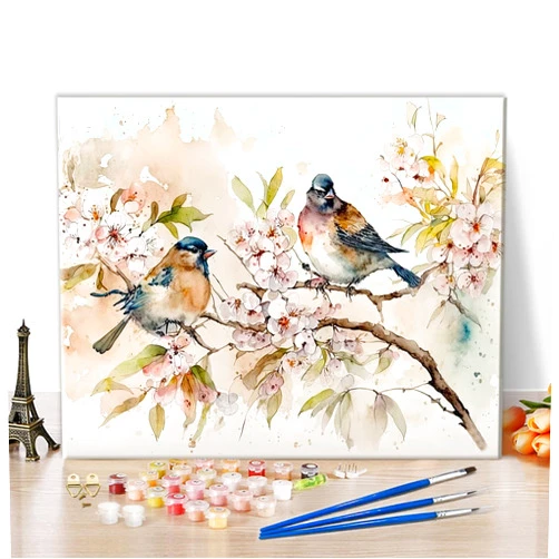 TUMOVO Paint by Numbers Kit for Adults Colorful Birds Paint by Numbers for Adults Blooming Tree with Flower Painting Adult Paint by Number Kits on Canvas Oil Painting Art Crafts 16x20 in