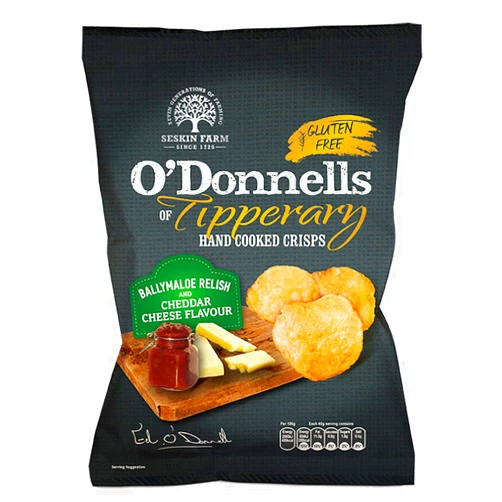 24x50g O'Donnells Tipperary Ballymaloe Relish & Cheddar Cheese Potato Crisps Chips (Irish Online Supermarket)