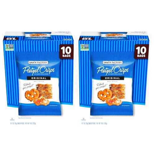 Snack Factory Pretzel Crisps, Original, 1 Oz Snack Bags, 10 Ct (Pack of 2)