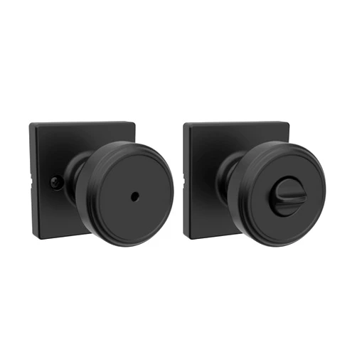 Kwikset Maven Interior Privacy Door Knob with Lock, Square Door Handle for Bathroom and Bedroom, Matte Black Keyless Turn Lock Doorknob, with Microban Protection