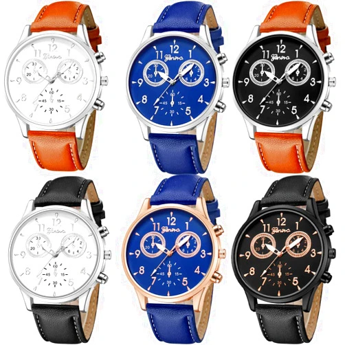 Yunanwa 6 Pack Men's Leather Quartz Watch Geneva Casual Dress Wrist Band Watches Wholesale Lots Set