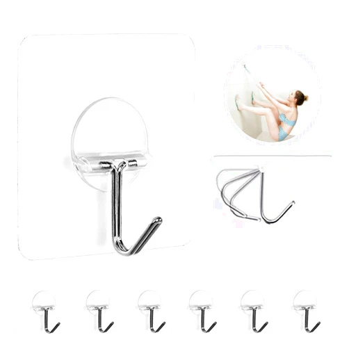 JINSHUNFA Wall Hooks 13lb(Max) Transparent Seamless Coat Hooks,Waterproof and Oilproof,Bathroom Kitchen Heavy Duty Self Adhesive Hooks,8 Pack