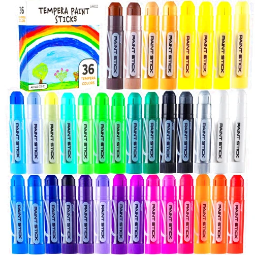 JOYIN 36 Colors Assorted Washable Tempera Paint Sticks, Quick Drying and No Mess Paint Sticks for Arts and Crafts Project, Art Easter Gifts for your Kids and Artists