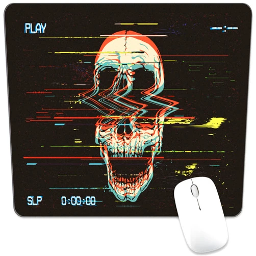 Oyanx1 Black Cool Skull Mouse Pad Gothic Art Skeleton Horror Digital Design Decorative Computer Mousepad Desk Mat Square Washable Teenager Office Accessories Decor Laptop Wireless PC Travel Medium Gaming