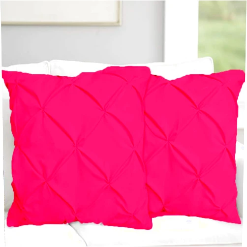 The OutNeT Euro Pillow Sham Set of 2 Pinch Hot Pink Pillow Shams Euro 26x26 Pillow Cover/Cases 600 TC 100% Egyptian Cotton Hotel Class Bedding Pinch Pleated Euro Size Decorative Pillow Shams Set