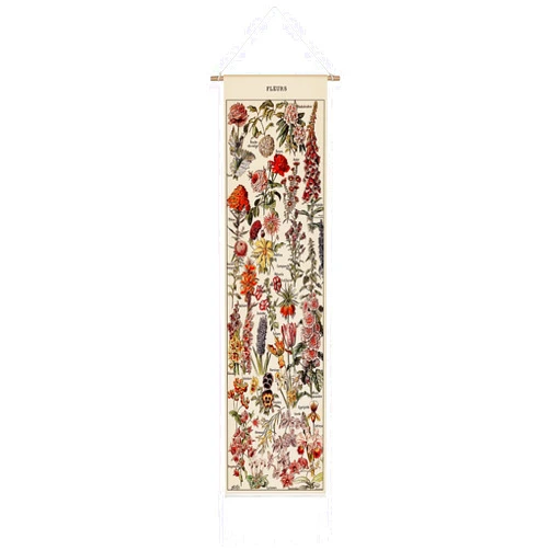 Tegeme Vintage Tapestry 52 x 13 Inch, Long Vertical Wall Hanging Reference Illustrative Botanical Tassel Tapestry for Bedroom Living Room Home Decoration(Flower)